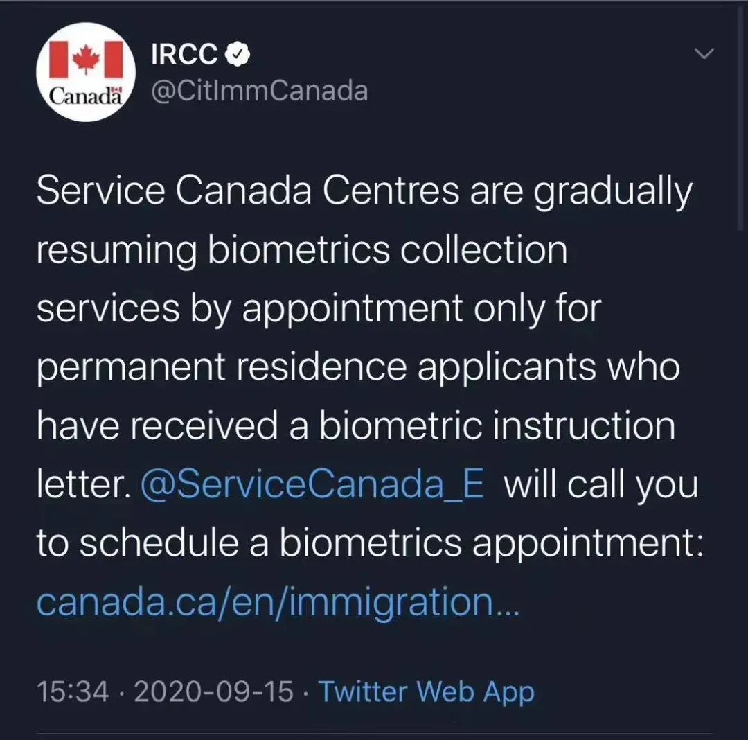 Service Canada 开始逐渐恢复移民申请的录指纹服务(图1)